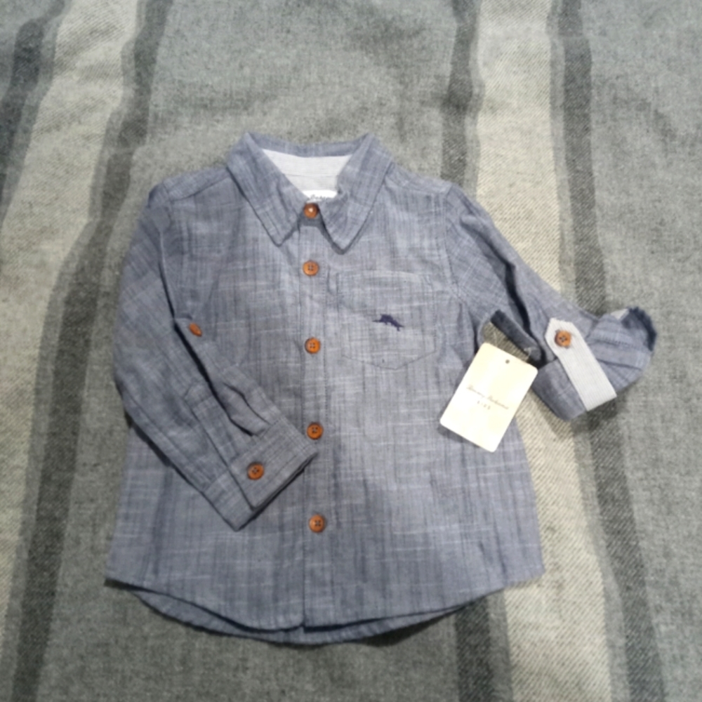 NWT Tommy Bahama 100% cotton blue button up shirt size 12m